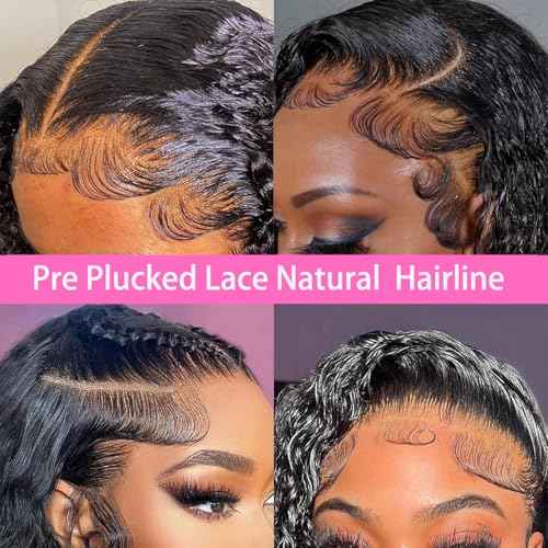 Water Wave Lace Front Wigs Human Hair Pre Plucked Bleached Knots Wet and Wavy 13x6 HD Lace Frontal Wigs for Black Women 200% Density Brazilian Remy Human Hair (Water Wave Wig, 24 Inch)