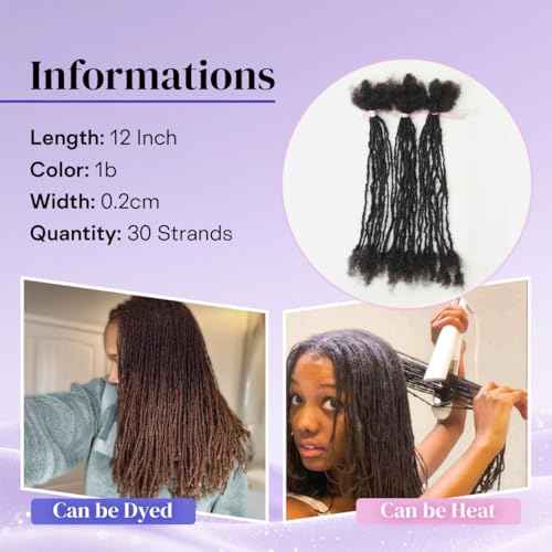Sisterlocks Locs Extesnions Human Hair 0.2cm Thickness Micro Locs Curly Tips, Full Handmade Interlocking Permanent Soft Dreadlock Extensions (Black 1b# 0.2cm, 12 Inch 30 Strands)