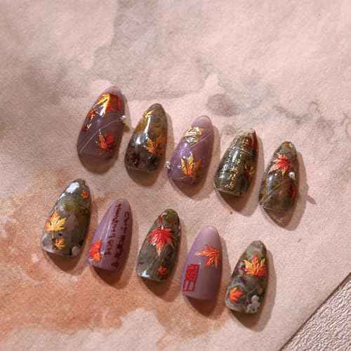 Fall Maple Leaves Nail Decals for Nail Art Embossed Autumn Leaf Nail Stickers Bronzing Maple Leaf Nail Art Stickers 5D Self-Adhesive Thanksgiving Nail Decoration Supplies for Women Girls 1 Sheets