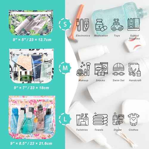 TSA Approved Toiletry Bag, Set of 3 Clear Travel Toiletry Bag Quart Size Zipper Travel Pouch, Waterproof Makeup Cosmetic Bag for Women Men Kids Toiletries Carry on, Dinosaur White