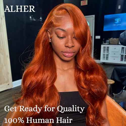 ALHER #350 Ginger Bundles Human Hair Body Wave 100% Brazilian Virgin Remy Human Hair Sew In Weave Wavy 3 Ginger Bundles for Black Women 12A Soft Thick Copper Orange Color 16 18 20 Inch