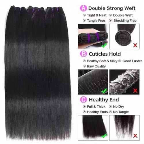16A Straight Bundles Human Hair 100% Unprocessed Brazilian Virgin Hair Bundles Straight Hair 3 Bundles Remy Hair Extensions for Black Women