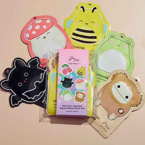 TONYMOLY x Squishmallows Self-Care Slumber Squad Sheet Mask Set ? 5 Piece Korean Skincare Gift Set with Face & Foot Masks for Hydrating, Soothing, Brightening & Nourishing Skin