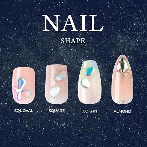 KISS Masterpiece French Tip Press On Nails, Black, Medium Almond, 12 Jeweled Accents, Glossy Finish Nail Kit Contains 30 Fake Nails, Pink Gel Nail Glue 2g (0.07 Oz.), Manicure Stick, & Mini Nail File