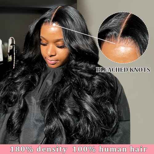 13x4 Body Wave Lace Front Wigs Human Hair 180% Density HD Transparent Pre Plucked Glueless Wigs for Women Bleached Knots with Baby Hair 24inch