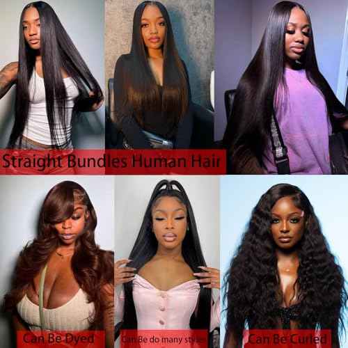 Straight Human Hair Bundles 20-26 Inch 12A Brazilian Virgin, 100% Unprocessed, Straight Weave, Black, 4 Bundles