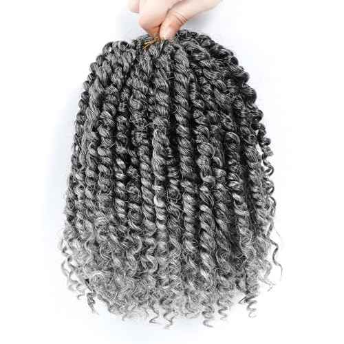 Fulcrum Passion Twist Hair 8 Inch, 8 Packs Passion Twist Crochet Hair for Black Women, Prelooped Crochet Twist Hair with Curly Ends (8Inch, Tgray#)