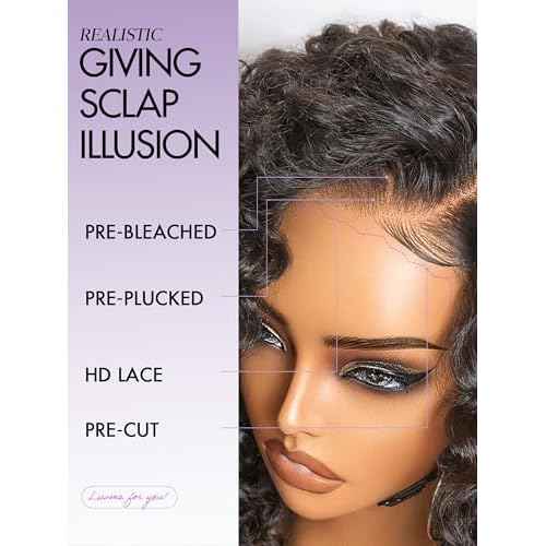 LUVME HAIR 100% Human Hair Wigs Curly Deep Wave Glueless Lace Front 12 Inches, Pre Cut Plucked Hd Lace Short Wig Ready To Go Natural Color Straight Bleached Knots Side Part Black Wigs