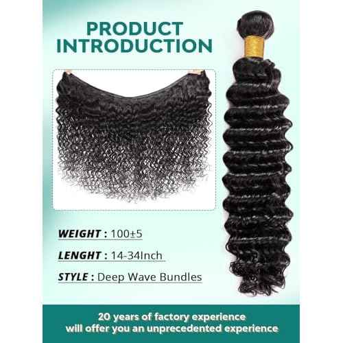 12A Deep Wave Human Hair Bundles 18 20 22 Inch Raw Curly Bundles Human Hair 100% Unprocessed 3 Bundles Brazilian Virgin Human Hair Extensions Quick Weave Natural Black Color