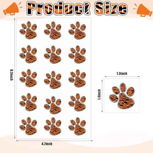 Harloon 20 Sheets 300 Pcs Paw Print Tattoos Temporary Paw Print Face Tattoos Dog Stickers Removable for Cheer Patrol Women Body Arm Foot(Tiger)
