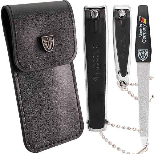 3 Swords Germany ? Brand Quality fingernail & toenail Clipper, Manicure, Pedicure Nail Care by with Metal Nail File and case, Black Edition