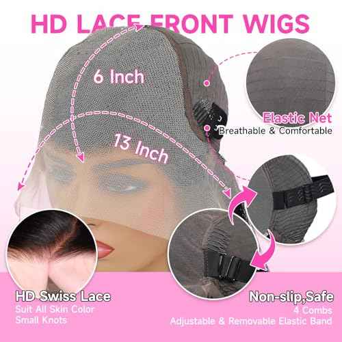 30 Inch 13x6 Lace Front Wigs Human Hair Pre Plucked Real Virgin Human Hair Wig Invisilbe Hairline Tiny Knots 200 Density Body Wave HD Lace Frontal Wigs 3X Longer Lifespan