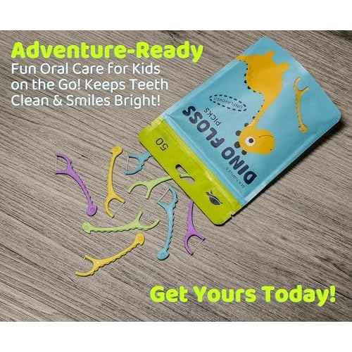 Sea Turtle Kids Dino Floss Picks - Corn Starch Handle - Thin Thread Tooth Dental Flossers - Unflavored (200)