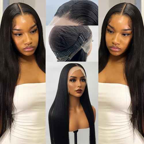 13x6 Synthetic Lace Front Wig, 30in Frontal Lace Wig for Women with Elastic band, Straight Hair Heat-Resistant HD Lace Wig with Natural Density for Daliy Used, Glueless Lace Wig for Black Women