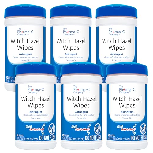 Pharma-C 100% Witch Hazel Wipes [6 canisters] - Daily Toner & Astringent Cleansing Cloths For Face