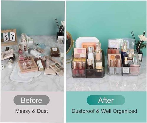 JessLab Makeup Organizer, PET Skincare Organizer with 5-Compartment Cosmetic Storage Makeup Organizer for Desk Wardrobe Bathroom Vanity Countertop, Transparent