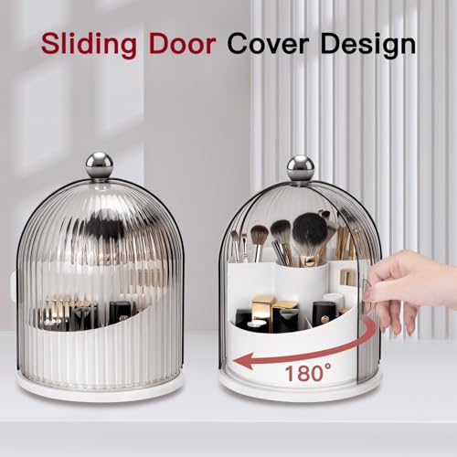 Makeup Brush Holder with Lid 360¡Æ Rotating Clear Dustproof Make Up Organizers for Vanity Bathroom Countertop, Transparent