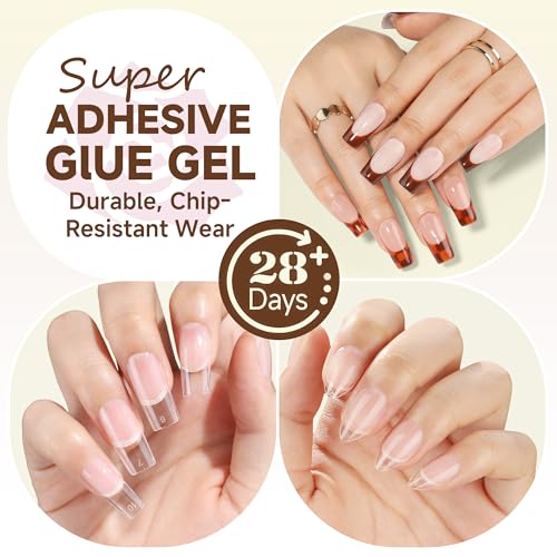 UNA GELLA 6 in 1 Gel Nail Glue for Clear Acrylic Nails Tips, 2Pcs 15ml Super Strong Brush UV Nail Glue Long Lasting Lamp Curing Required for Fake Nails Tips, Christmas Nail Art