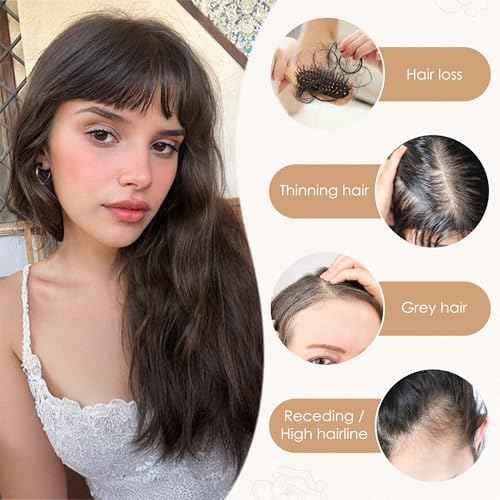 S-noilite Human Hair Toppers for Women with Bangs 100% Real Human Hairpiece 5"x3" Clip in Silk Base Topper Piece Cover Thinning Fine Hair 12 inch Camel Brown Highlighted Blonde