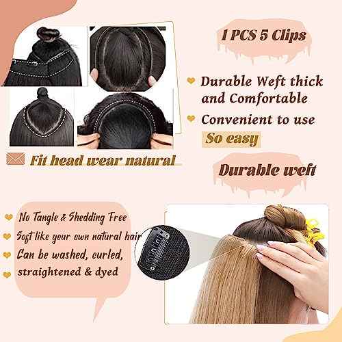 Body Wavy Black Clip in Hair Extensions Real Human Hair,Jet Black Double Weft 18inch 100% Real Hair Extensions Clip ins Jet Black One Piece with 5 Clips 3/4 Full Head Extensions for Short Hair