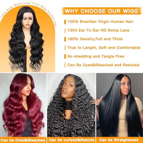 Bob Wig Human Hair 12 Inch 13x4 Lace Front Wigs Human Hair Pre Plucked 200% Density Short Body Wave Bob Wig Natural Color Glueless Bob Wigs for Black Women 12 Inch
