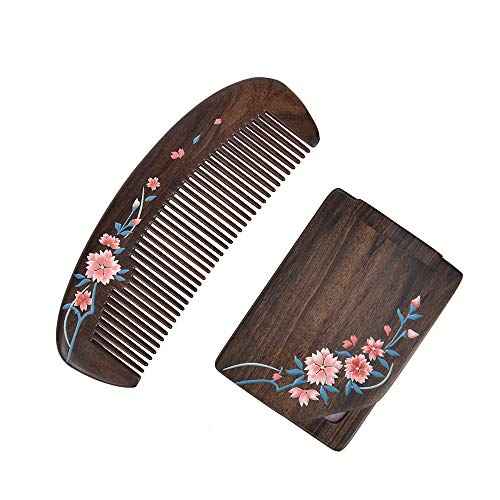TAN MUJIANG Natural Wooden Comb & Mirror Set - Handcrafted Natural Wooden Haircare Kit with Sakura Design