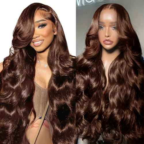 30 inch Chocolate Brown Lace Front Wig Human Hair Pre Plucked 220% Density 13x6 Hd Lace Front Wigs Human Hair Colored Frontal Brown Body Wave Human Hair Wigs for Black Women