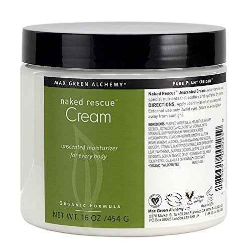 Naked Rescue Unscented Cream - 16 Ounces Jar - Organic Formula, Fragrance Free, Moisturizing and Hydrating, For Dry and Sensitive Skins, Vegan, Rich, Non Greasy