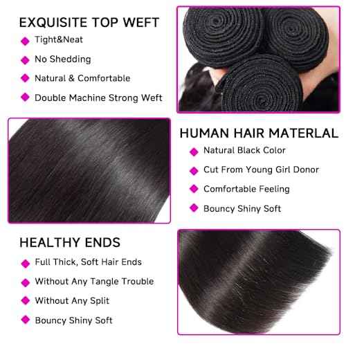 12A Straight Bundles Human Hair 24 26 28 Inch 3 Bundles Human Hair Straight Human Hair Bundles 100% Unprocessed Brazilian Virgin Human Hair Extension