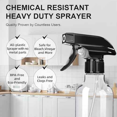 Spray Bottles 2-Pack, 10 Oz, Mist & Stream, Heavy Duty Spraying Empty Water Sprayer Bottle, BPA Free Plastic Refillable Containers for Cleaning Solutions, Plants, Hair, Essential Oils, Clear & Green
