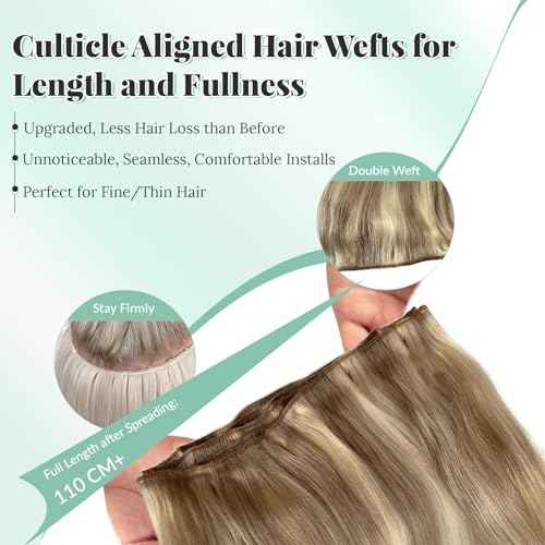 Weft Hair Extensions Real Human Hair Bundles Highlight Blonde Sew in Hair Extensions 18 Inch 100G Soft Natural Beige Blonde and Platinum Highlights Human Hair Weft Weave Bundles for Women