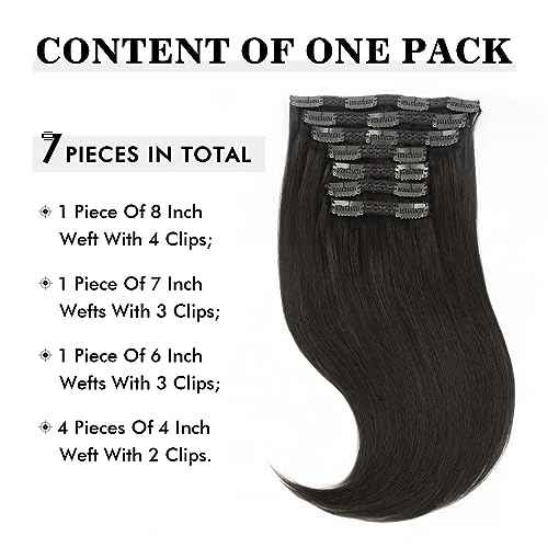 Sixstarhair Clip In Hair Extensions Remy Human Hair Off Black extensions Clip In Extensions 140g Per Pack Hair Extensions for Full Head 7 Pieces [Color 1B Off Black 16inch]