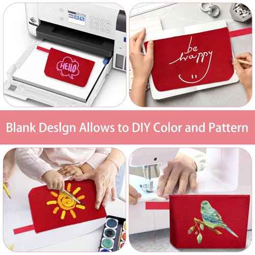 10 Pieces Cotton Canvas Makeup Bag with Bottom and Strap, Multi-Purpose Cosmetic Bag with Zipper Travel Toiletry Pouch, Blank DIY Craft Bag (Red, XS)