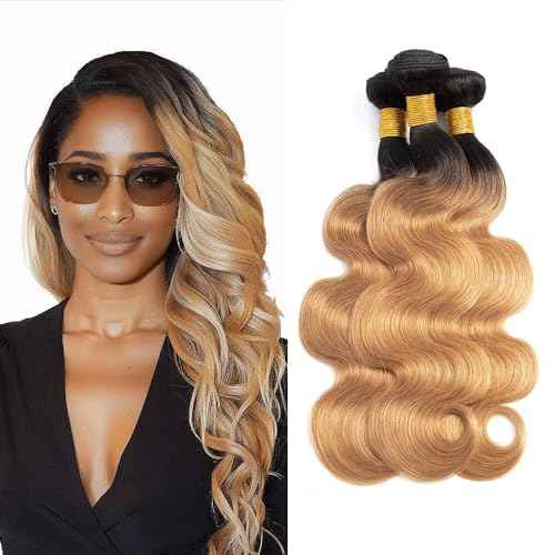 1b27 Ombre Body Wave Human Hair Bundles Two Tone Black and Honey Blonde Bundles Wet And Wavy 100g/Pcs 8A Grade Brazilian Honey Blonde for Black Women 14 16 18 Inch