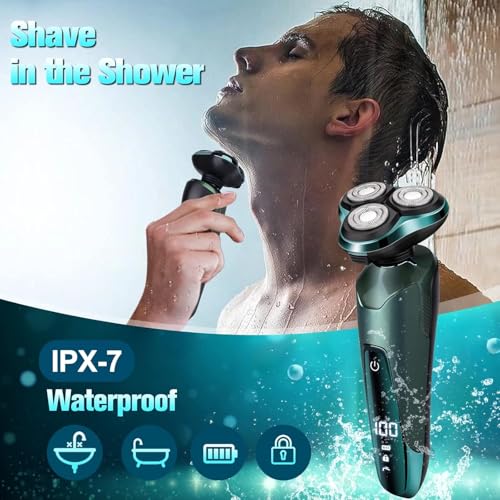Electric Razor for Men, Electric Shavers for Men's Faces, Detachable Blade 3D Rotary for Shaving with Nose Trimmer Face Cleaning Brush Head Shavers, Wet/Dry/Waterproof Razors for Men Matte Green