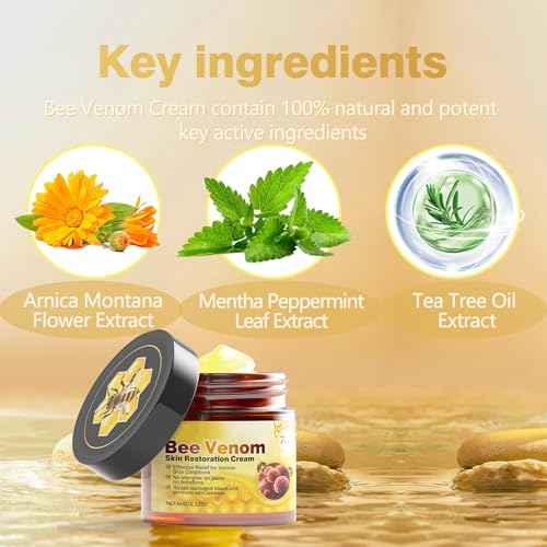 Bee Venom Skin Treatment Cream - Anti Aging Moisturizer with Collagen Boost & Skin Brightening, Bee Venom Sensitive Skin Tightening Care Day & Night Use 2.12 OZ
