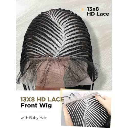 Braided Wigs for Black Women 13x8 HD Lace Front Cornrow Braids Wig Premium Synthetic Hair 30 Inch Full Lace Cornrow Box Braid Wig with Baby HairNatural Black