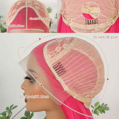 Hot Pink Lace Front Wigs Wear and Go Glueless Wig Pre Plucked Long Straight Hair Wig Magenta Pink Wigs Ready to Wear Wigs Heat Resistant Synthetic Lace Front Wigs for Women