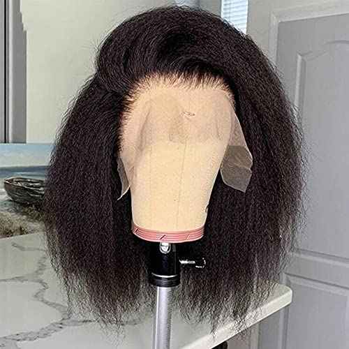 16 Inch Kinky Straight Human Hair Wigs, 13x4, 180% Brazilian Remy Hair, Yaki Lace Front Wig for Women