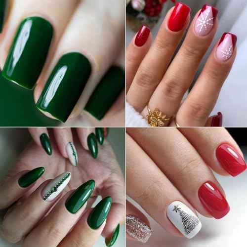 AILLSA Christmas Nail Polish Set White Red Sparkle Polish with Base and Top Coat, Dark Green Gold Glitter Polish Soak Off U V Starter Kit for Art Salon DIY