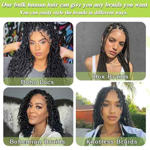 Human Braiding Hair for Boho Braids 75g 24 Inch Deep Water Wave Bulk Human Hair for Braiding No Weft 12A Boho Curly Human Hair for Braiding 10 Bundles/Pack Natural Color