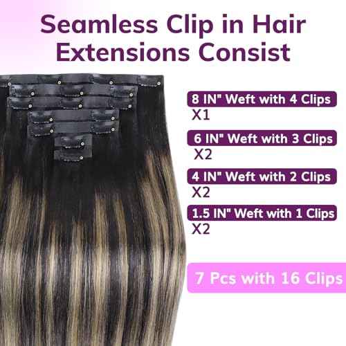 IDN BEAUTY Seamless Clip In Hair Extensions Human Hair, Straight 110g 18 Inch, 1B/19/1B Natural Black to Light Blonde Remy Hair Seamless Clip Ins For Black Women PU Weft Invisible Edge 7pcs