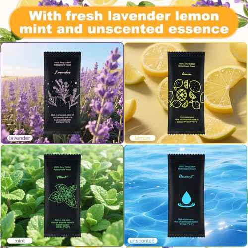 Moist Cotton Towel Bulk Moist Towelettes Individually Wrapped 8.7" x 8.7",White Towel Services,Refreshment Pre Moistened Towels Lavender,Lemon,Mint and Unscented for Sport Party Spa (pack of 40)
