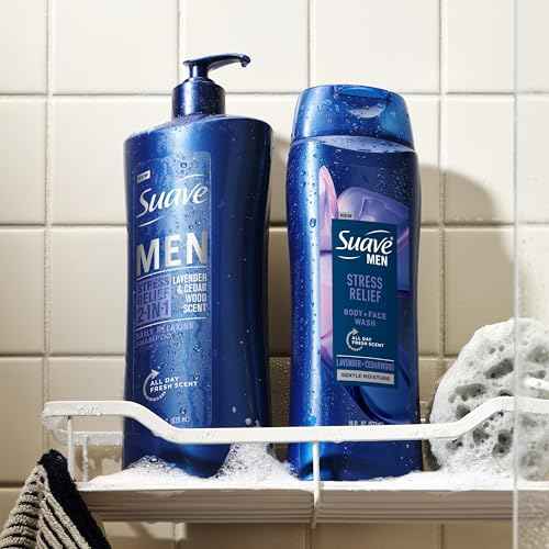 Suave Men¡¯s Stress Relief Body + Face Wash, Gentle Moisture with Lavender & Cedarwood All Day Fresh Scent, 18 oz, 6 Pack