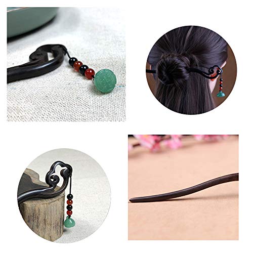 TOP SEWING Chinese Jade Retro Handmade Wooden Hairpin Classical Green Lotus Hair Sticks Headdress Tassel Hair Chopstiks for Long Hair Party Daily