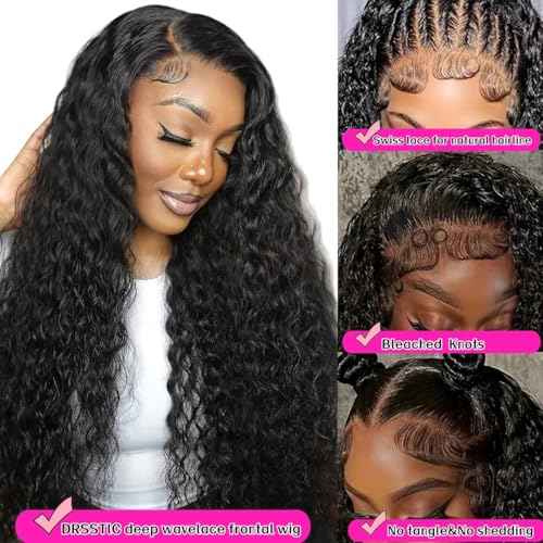 26 Inch 200 Density Wear and Go Glueless Wigs Human Hair Pre Plucked Pre Cut Loose Deep Wave Lace Front Wigs Human Hair 13x4x1 T Part Synthetic and Human Hair Blend Synthetic Wig Curly Human Hair Wig