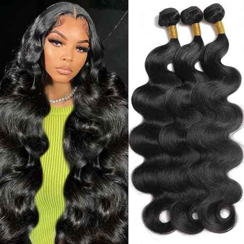 12A Human Hair Bundles Body Wave Bundles Human Hair 22 24 26 Inch 100% Unprocessed Brazilian Virgin Hair Body Wave 3 Bundles Deals Real Human Hair Extensions For Black Women Natural Black