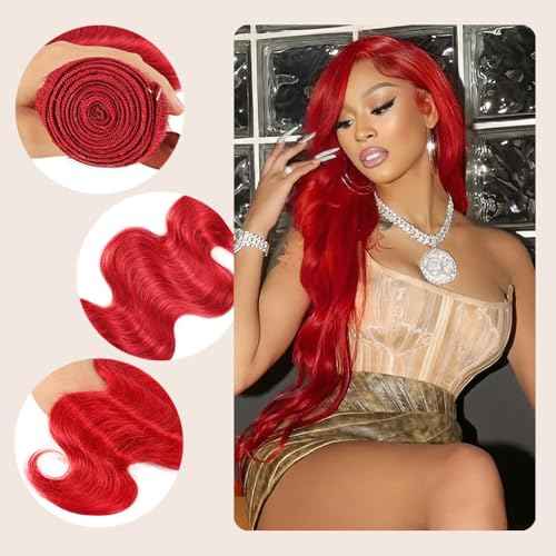 Red Bundles Body Wave Human Hair Bundles 22 24 26 Inch 3 Bundles Body Wave Unprocessed Brazilian Virgin Human Hair Soft Quick Weave Hair for Black Women