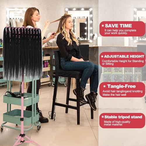 Height Adjustable Braiding Hair Rack 168 pegs, Dual-use Braid rack with Clamp (Pink)