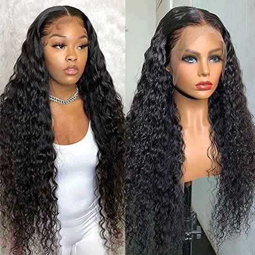 30 Inch Lace Front Wig Human Hair for Black Women 180% Density HD Transparent 13x4 Deep Wave Lace Front Wigs Human Hair Pre Plucked Wet and Wavy Brazilian Curly Glueless Lace Frontal Wigs (30Inch£©